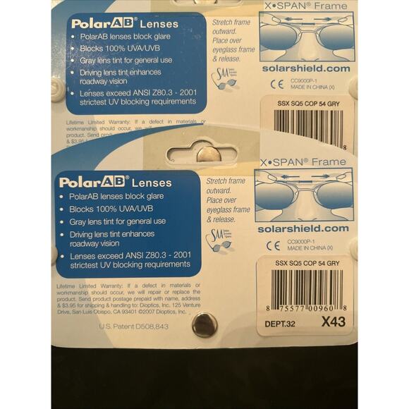 Solar Shield Clip-On Sunglasses Foster Grant's 54 Sq 5 NEW! Lot Of Three. - Picture 4 of 4